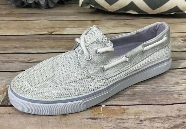 Krass&co Austin Trading  Womens Shoes Size 5 Silver Top Siders Boat Sparkly NEW