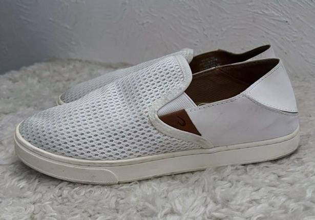 Olukai  Pehuea Slip On Mesh Loafers Womens White Tan Comfort Casual SZ 8.5
