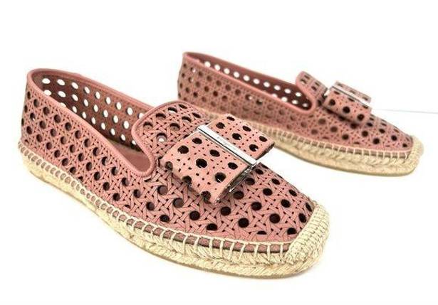 Salvatore Ferragamo  Sannio Bow Laser Cut Leather Flat Espadrilles Size 4.5