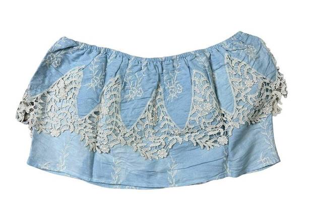 Sans Souci  Baby Blue Embroidered Lace Tube Top Medium