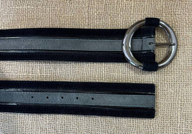 White House | Black Market WHBM Wide Black And Gray Leather Suede Belt S 27-31 Inches 