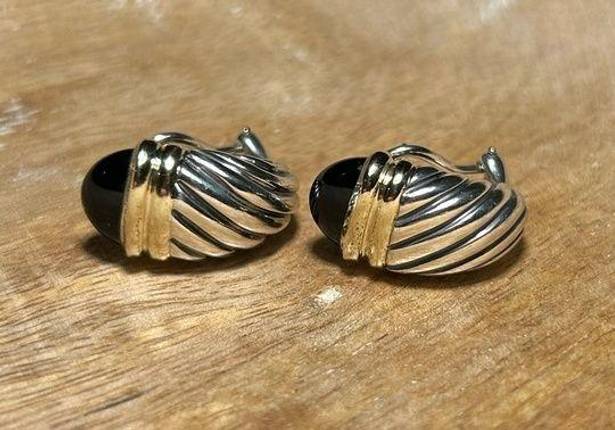 David Yurman  Black Onyx Sterling Silver & 14K Gold Cable Shrimp Post Earrings