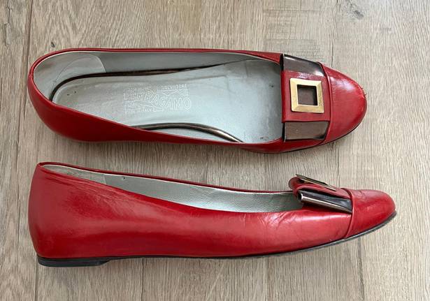 Salvatore Ferragamo Red Leather Flat Shoes Size 7 B