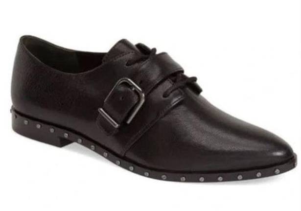 Via Spiga  Buckle Pointed Stud Lace up 'Ladonna' Loafers Black Womens Size US 9