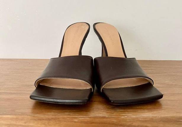 Bottega Veneta  Square Toe Leather Stretch Slide Sandals Brown Women's 39/US 8.5