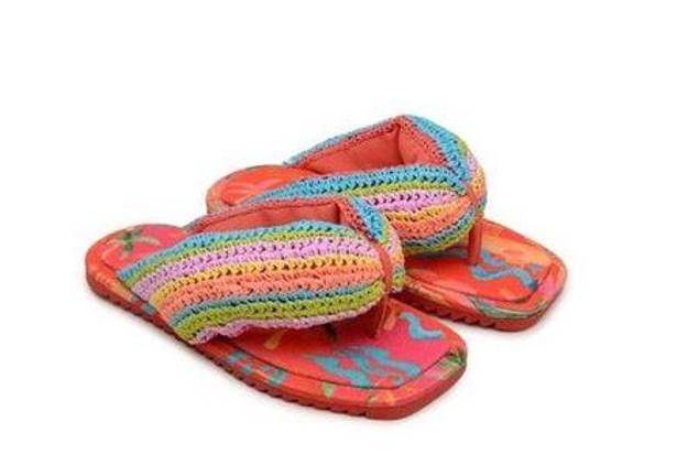 Farm Rio  Toucans Crochet Puffy Flip Flop Toucans Puffy Womens Size 6