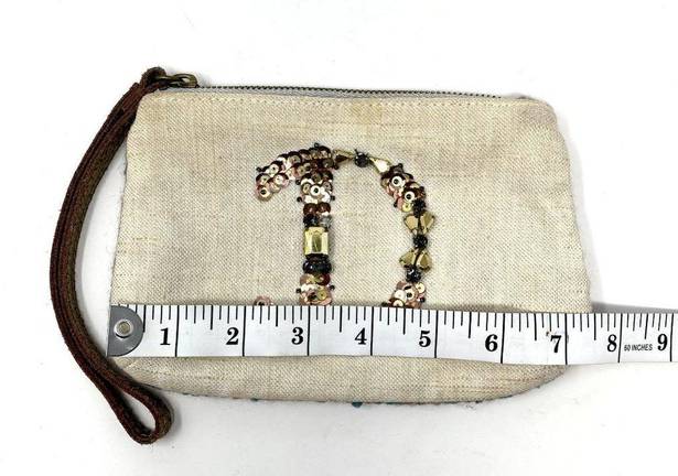 Anthropologie Miss Albright Initial D Jeweled Sequins Canvas Tweed Wristlet