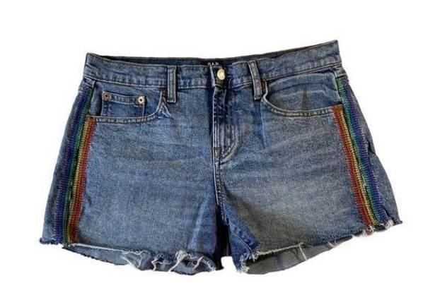 Gap  + Pride Sz 29 Regular 3" Embroidered Denim Shorts Rainbow Mid Rise