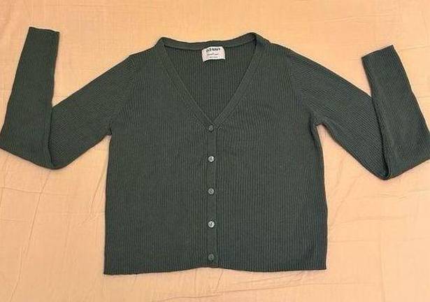 Old Navy Women's Cropped Button Down Rib Knit Top Green Size M Long Sleeve