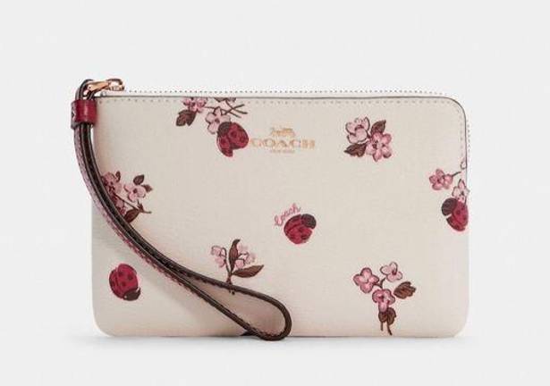 Coach  Corner Zip Wristlet In Ladybug Floral Print C7309 MSRP $78