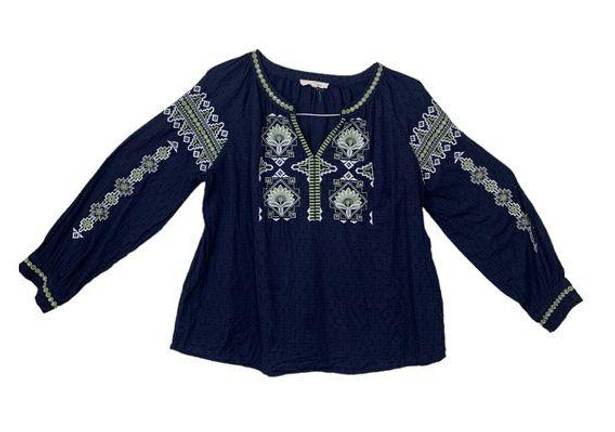 Solitaire  womens large eyelet blue embroidered long sleeve shirt johnny floral