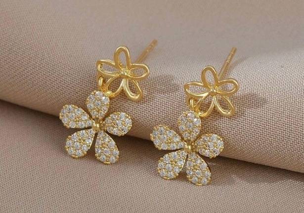 Flower Dangle Drop Earrings for Women Gold
