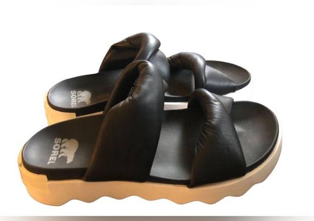 Sorel Viibe Puff Platform Sandal Slide Size 11 Black Summer Comfort Slip On