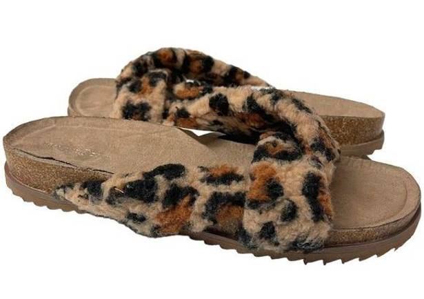 Treasure & Bond Davina Faux Shearling  Leopard Print Slip On Slide Shoe Size 8m