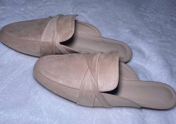 LAICIGO Women's Flat Mules Closed Square Toe Backless Slip on Suede Loaf… Size 9.5