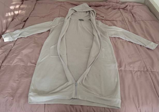 Grace Karin White Knee Length Full Zip Hoodie Cardigan with Kangaroo Pocket, size M