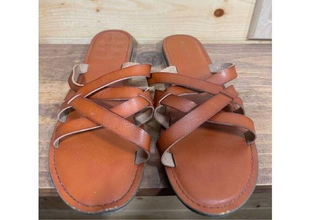 American Eagle  Women's Size 10 Leather Slide Strappy Sandals Brown Durable Soles