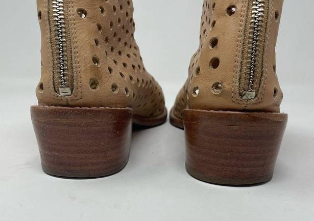 Loeffler Randall  Ione Beach Tan Leather Perforated Peep Toe Ankle Boots Shoes 6