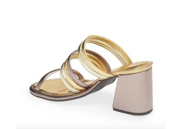 Farm Rio  Block Heel Slide Sandal Gold Silver Womens Size 6