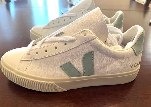 VEJA Campo White Leather Sneakers w/Matcha Logo Detail