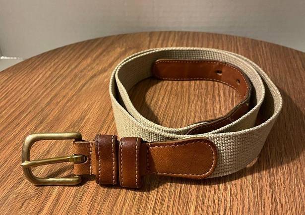 Coach  Vintage Linen Canvas Woven Women Brown Leather Brass Buckle Belt # 3810