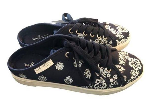 Coldwater Creek  Walk With Me Navy Floral Lace-Up Sneaker Slide Size 9.5M Summer