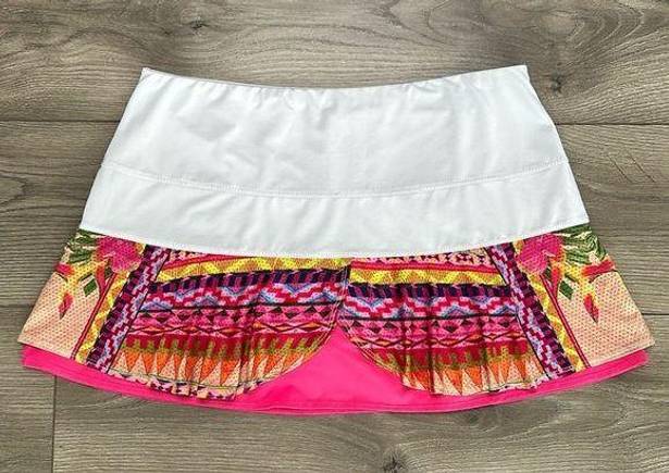 Lucky in Love  13” Layered Pleated Tennis Skirt White And Pink Print Size Large