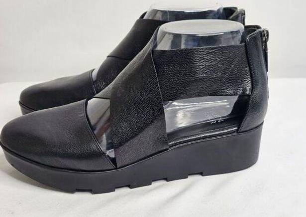 Eileen Fisher  Buoy Leather Crisscross Wedge Platform Sandals Womens 6.5 M Zipper