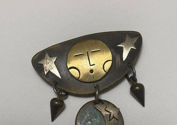 The Moon Signed Far Fetched Mexico - Multi Color Metal And Stars Brooch Pin