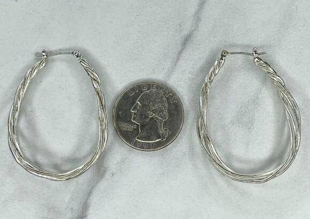 Twisted Silver Tone  Hoop Earrings Pierced Pair