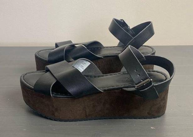 American Eagle  Crossover Platform Wedge Sandal NWOT Black Size 9