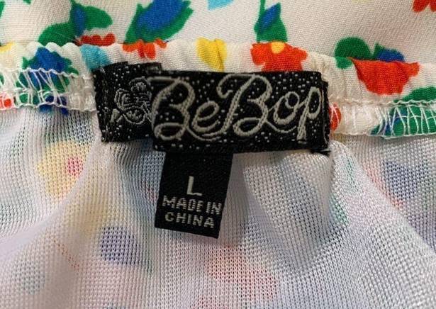 Bebop  Dress Mini White Tank Bright Floral Scoopneck Flirty Sleeveless Size Large