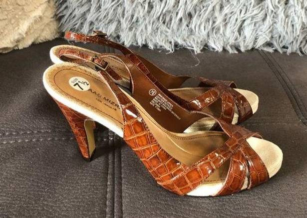 Isaac Mizrahi  Shiny Burnt Orange/Brown Heels