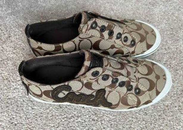 Coach Brown Beige Tan Sneakers Slip Ons