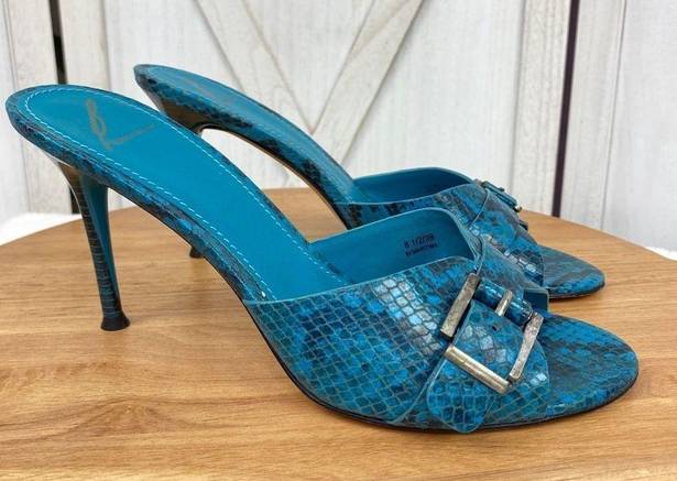 Brian Atwood  Maritima Snake Print Heeled Mule Sandals Turquoise 8.5