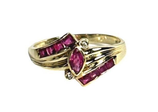 Ruby 14KT GENUINE  & DIAMOND ACCENT SOLID YELLOW GOLD VINATGE LOW PROFILE RING