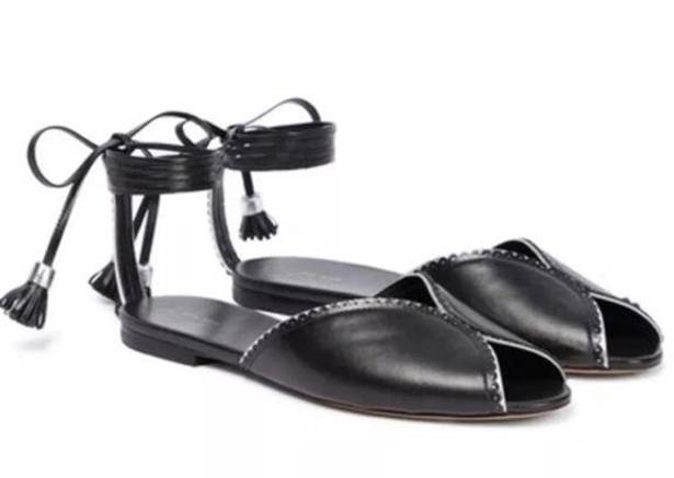 The Row  Charlotte leather flat sandal tie up black size 10 / 40