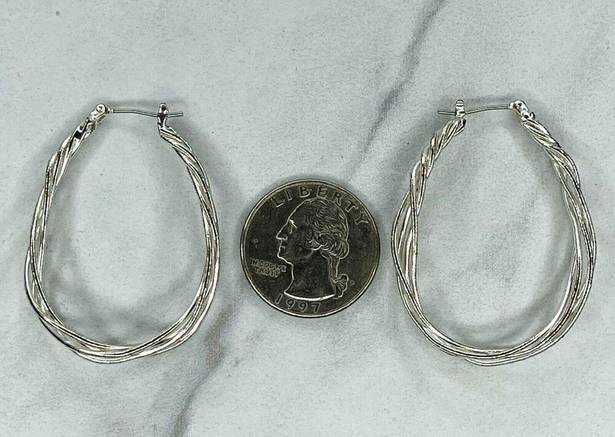 Twisted Silver Tone  Hoop Earrings Pierced Pair