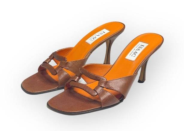 Isaac Mizrahi new  ⌘ Open Vamp Lizard Kitten Heel Mule Sandals ⌘ Orange Brown 10