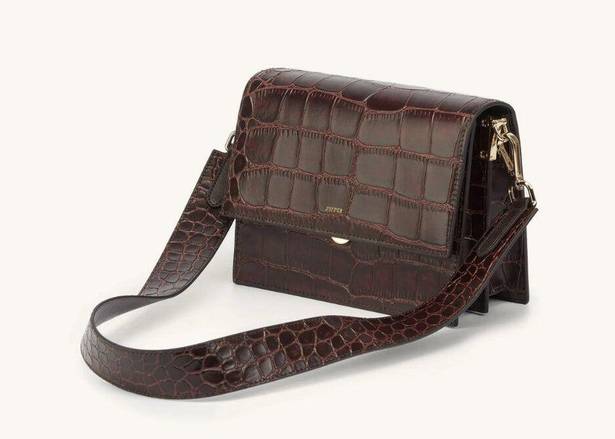 JW Pei  Mini Flap Crossbody Bag Brown Croc Embossed