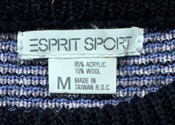 Esprit Vintage  Sport Sweater Pink Black Abstract Crewneck Wool Blend Pullover