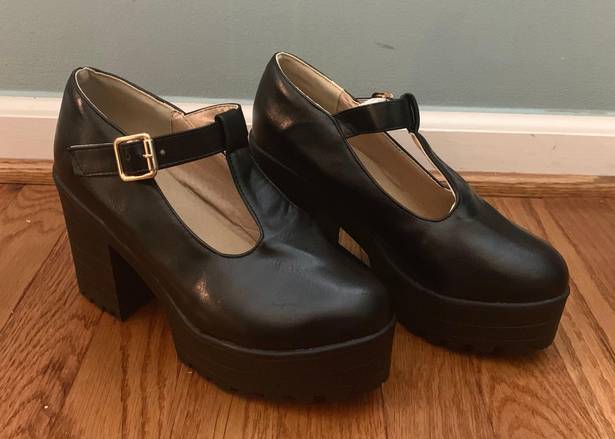 Faux Leather Mary Jane Black Platforms Size 6