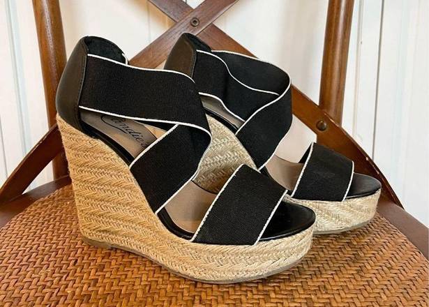 Candie's  black and white strap wedge espadrilles size 6