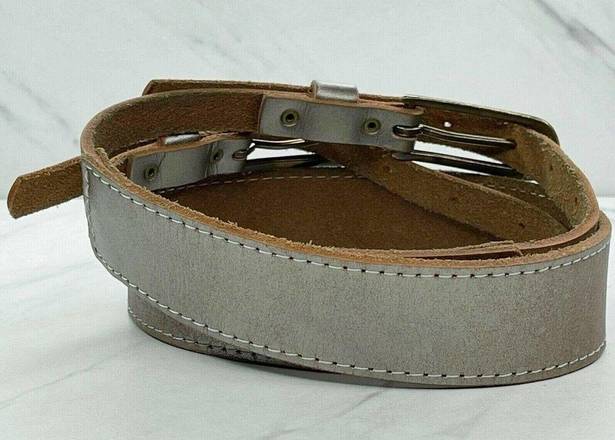 Gap  Silver Metallic Double Buckle Genuine Leather Belt Size Small S Womens