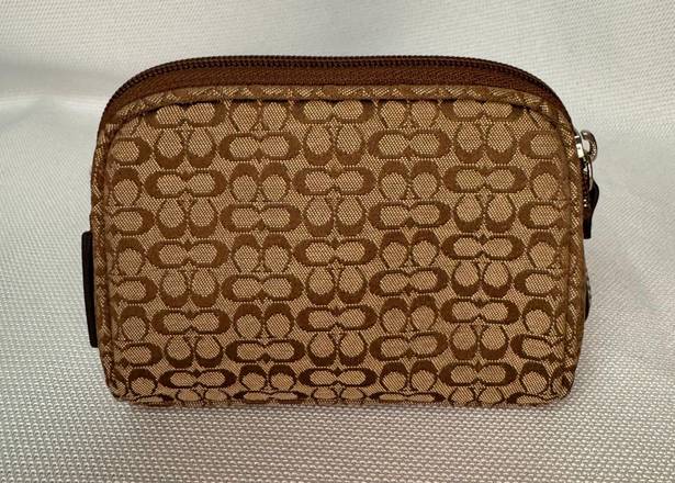 Coach Brown Signature Print Micro C Makeup Cosmetic Case Pouch NWOT w/Dust Bag