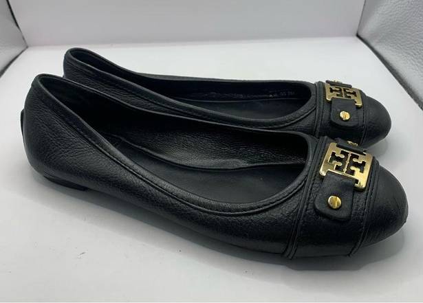 Tory Burch  CLINES Pebble Leather Black Open Toe Ballet Flats 7M Used