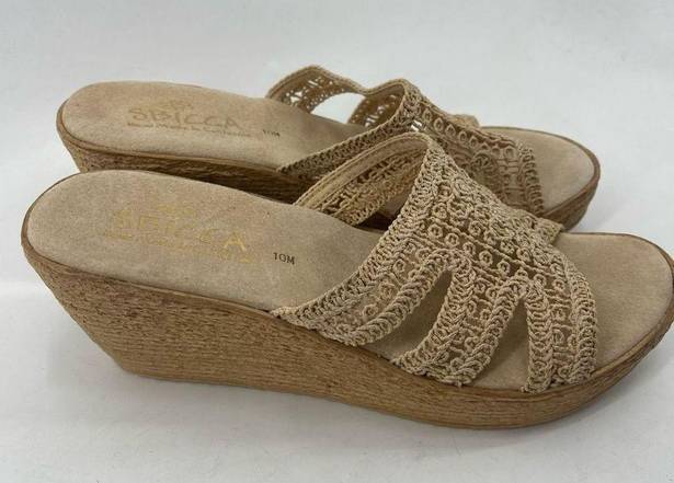 sbicca  Womens Wedge Sandals Slip On Platform Open Toe Heels Knit Strap Beige 10M
