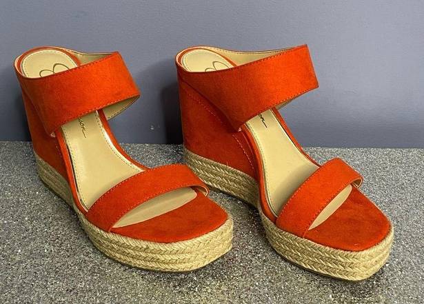 Jessica Simpson  Orange Faux Suede w/ Rope Bottom Wedge Size 8.5M