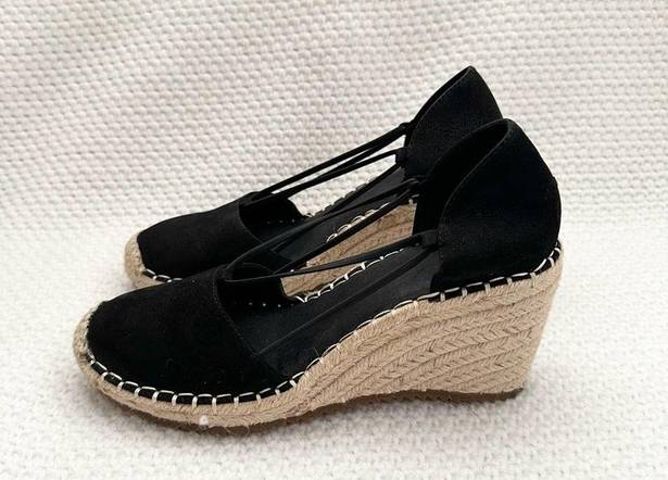 Eileen Fisher  Black Suede Yasmin Closed Toe Espadrille Platform Wedge 6.5 NWOB