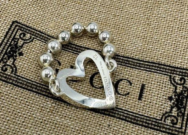 Gucci  Sterling Silver Open Heart Ring Size 6 NEW Toggle & Beaded